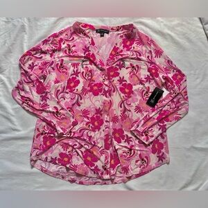 INC International Concepts Vibrant Pink Floral Blouse